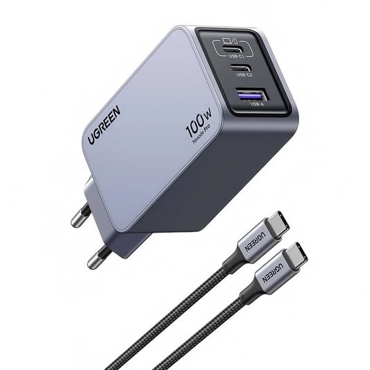 Φορτιστής δικτύου UGREEN X757 Nexode Pro καλώδιο USB-C, 100W, 3A, 1 x USB-A - 2 x USB-C, γκρι 