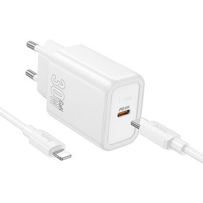 Network Charger with Lightning Cable HOCO N62, 30W, 3A, 1 x USB-C, White