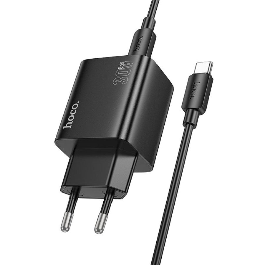 Network Charger with USB-C Cable HOCO N56, 30W, 3A, 2 x USB-A - 2 x USB-C, Black