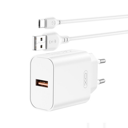 Network Charger with USB-C Cable XO Design CE33, 18W, 3A, 1 x USB-A, White