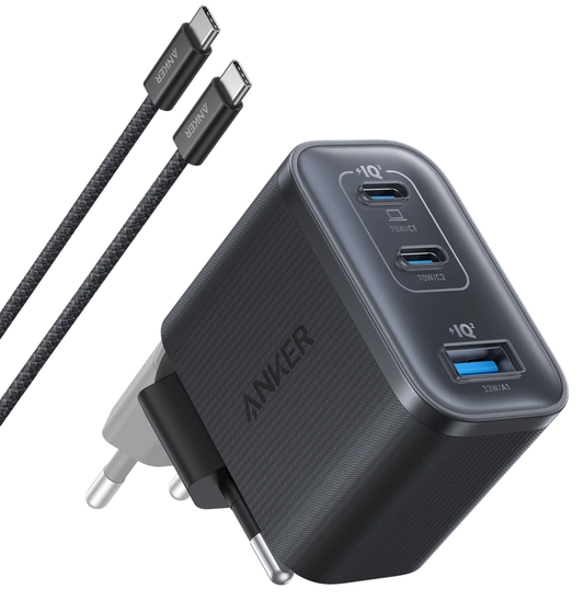 Φορτιστής Δικτύου με Καλώδιο USB-C Anker Nano, 70W, 3.5A, 1 x USB-A - 2 x USB-C, Γκρι B121A311
