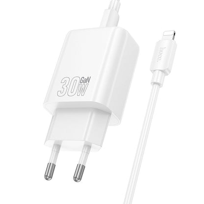 Network Charger with Lightning Cable HOCO N62, 30W, 3A, 1 x USB-C, White