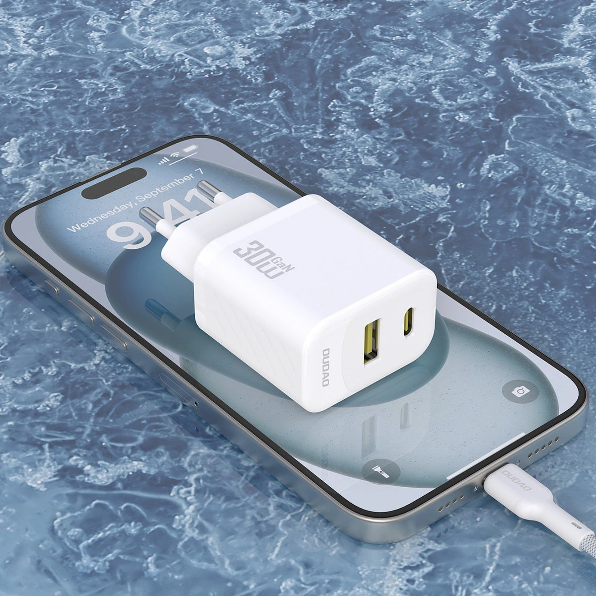 Network Charger with USB-C Cable Dudao A27TCEU, 30W, 1 x USB-A - 1 x USB-C, White