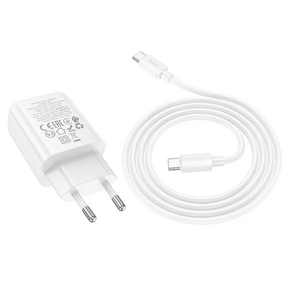 Φορτιστής Δικτύου με Καλώδιο Lightning HOCO N60, 20W, 3A, 1 x USB-C, Λευκό