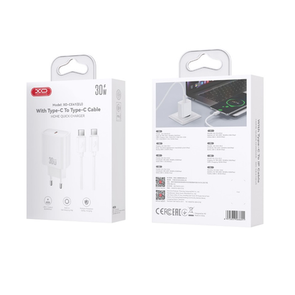 XO Design CE41 USB-C Cable Wall Charger, 30W, 3A, 1 x USB-C, White