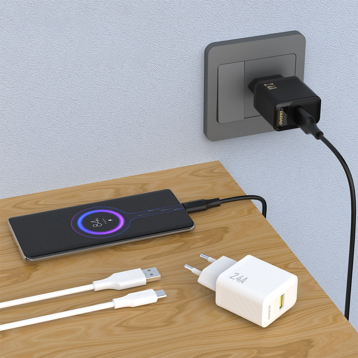 Φορτιστής Δικτύου με Καλώδιο USB-C Dudao A23TEU, 12W, 2.4A, 1 x USB-A, Λευκό