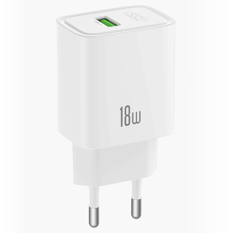 XO Design CE50 Wall Charger with USB-C Cable, 18W, 3A, 1 x USB-A, White