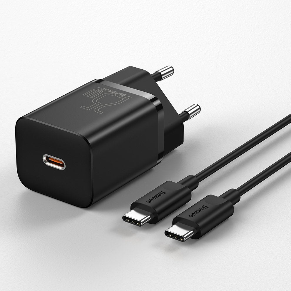 Baseus Super Si USB-C Network Charger with USB-C Cable, 25W, 3A, 1 x USB-C, Black TZCCCSUP-L01 