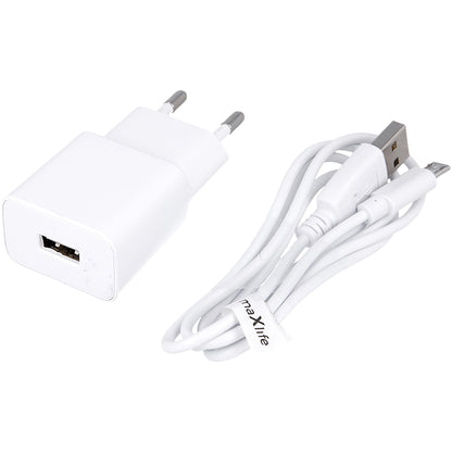 MaXlife MXTC-01 Network Charger with microUSB Cable, 10.5W, 2.1A, 1 x USB-A, White