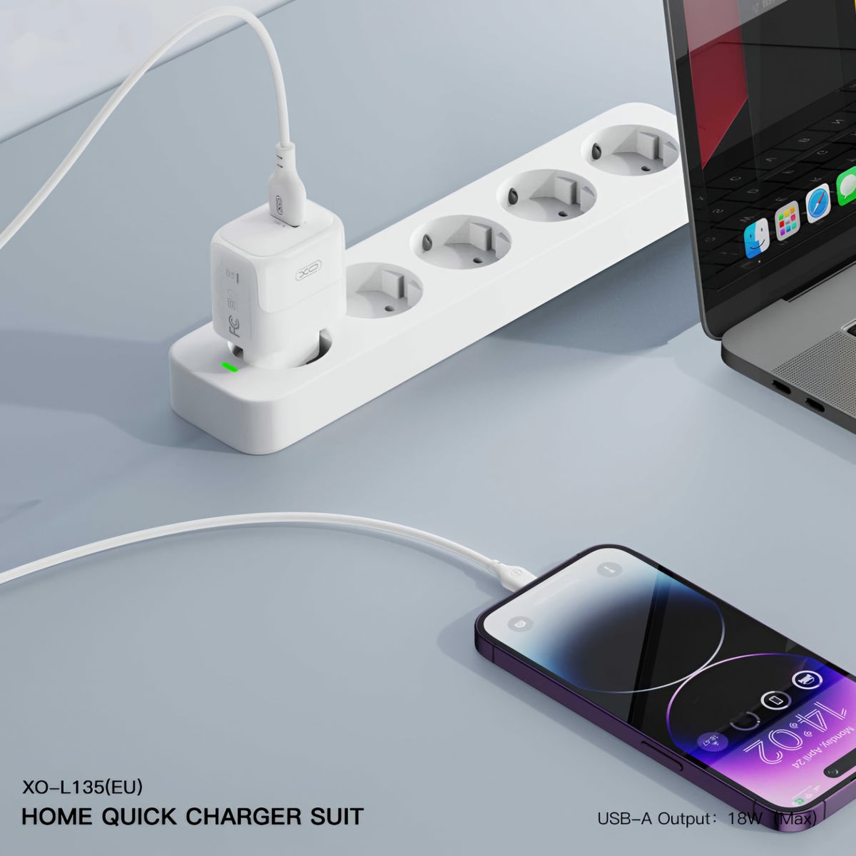 Network Charger with microUSB Cable XO Design L135, 18W, 3A, 1 x USB-A, White