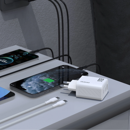 Φορτιστής Δικτύου με Καλώδιο USB-C Dudao A29C, 65W, 3.25A, 1 x USB-A - 2 x USB-C, Λευκό