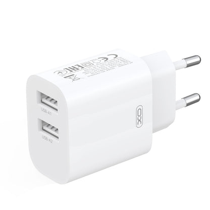 Φορτιστής πρίζας με καλώδιο Lightning XO Design CE55, 12 W, 2,4 A, 2 x USB-A, Λευκός