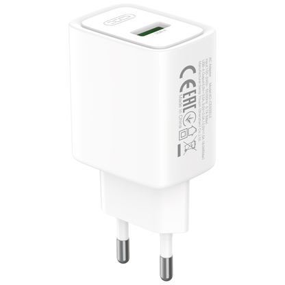 XO Design CE50 Wall Charger with USB-C Cable, 18W, 3A, 1 x USB-A, White