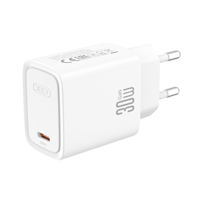 XO Design CE53 Mains Charger with USB-C Cable, 30W, 3A, 1 x USB-C, White