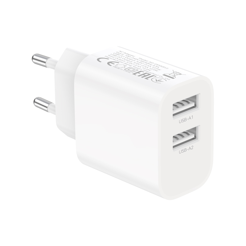 XO Design CE55 Mains Charger with USB-C Cable, 12W, 2.4A, 2 x USB-A, White