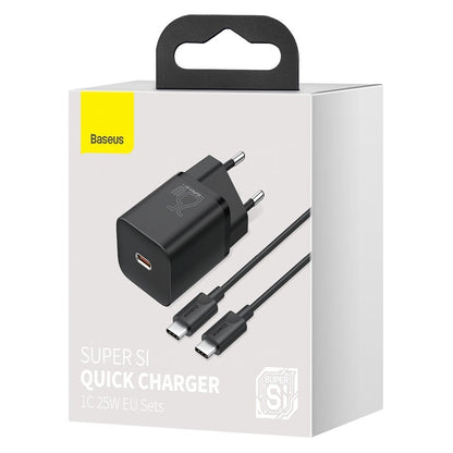 Baseus Super Si USB-C Network Charger with USB-C Cable, 25W, 3A, 1 x USB-C, Black TZCCCSUP-L01 