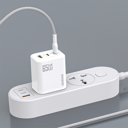 Φορτιστής Δικτύου με Καλώδιο USB-C Dudao A29C, 65W, 3.25A, 1 x USB-A - 2 x USB-C, Λευκό