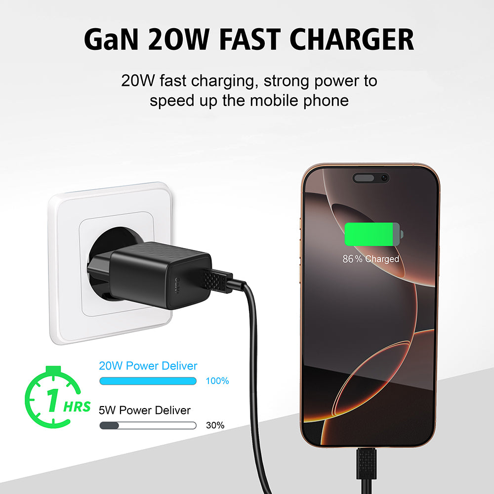 Φορτιστής Δικτύου με Καλώδιο Lightning Lito LC13L, 20W, 3A, 1 x USB-C, Μαύρο