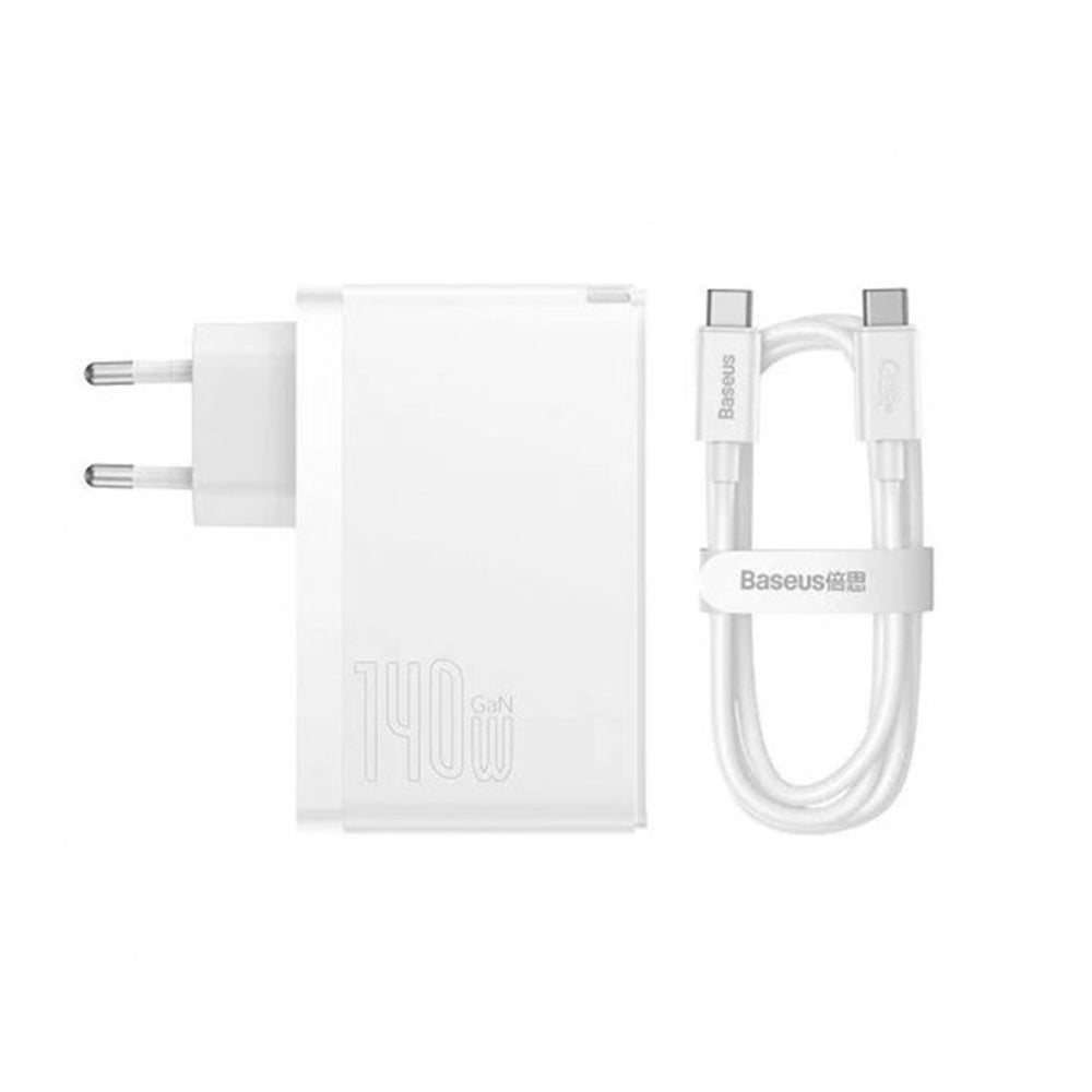 Φορτιστής Δικτύου με Καλώδιο USB-C Baseus GaN5 Pro, 140W, 5A, 1 x USB-A - 2 x USB-C, Λευκό CCGP100202