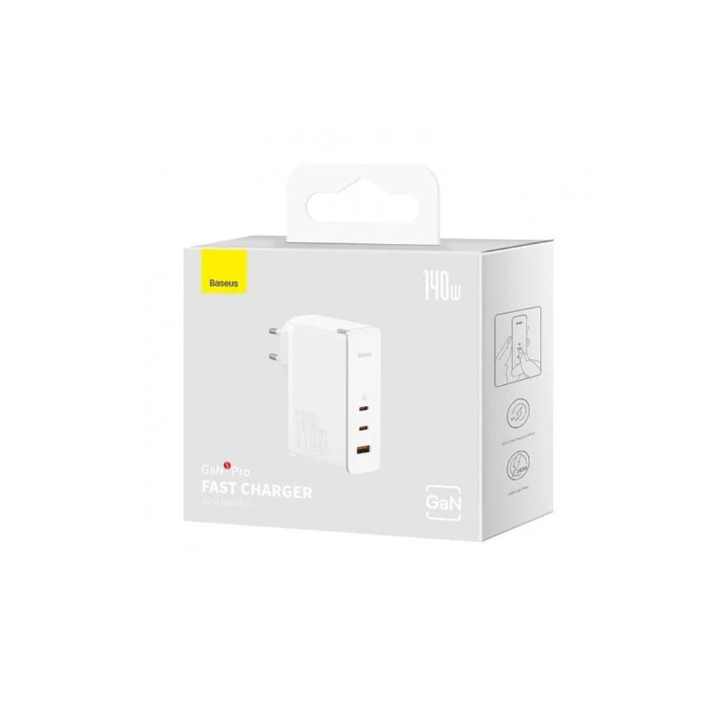 Φορτιστής Δικτύου με Καλώδιο USB-C Baseus GaN5 Pro, 140W, 5A, 1 x USB-A - 2 x USB-C, Λευκό CCGP100202