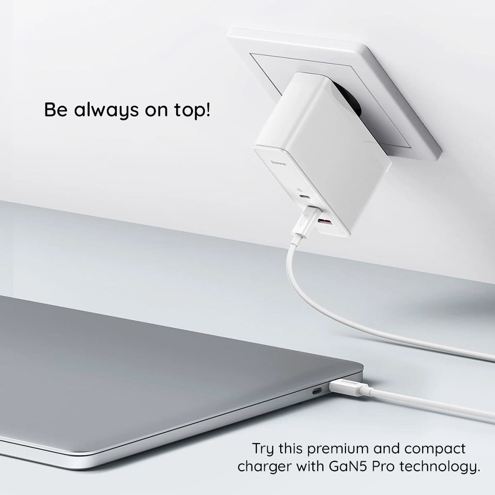 Φορτιστής Δικτύου με Καλώδιο USB-C Baseus GaN5 Pro, 140W, 5A, 1 x USB-A - 2 x USB-C, Λευκό CCGP100202