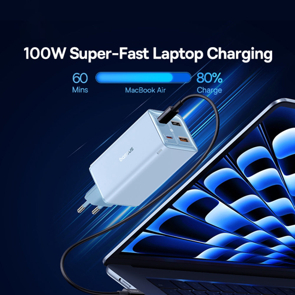 Φορτιστής Δικτύου με Καλώδιο USB-C Baseus GaN6 Pro, 100W, 3.25A, 2 x USB-A - 2 x USB-C, Μπλε P10162705312-00