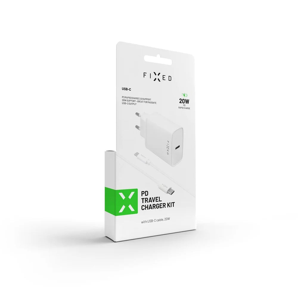 Fixed USB-C Cable Network Charger, 20W, 3A, 1 x USB-C, White