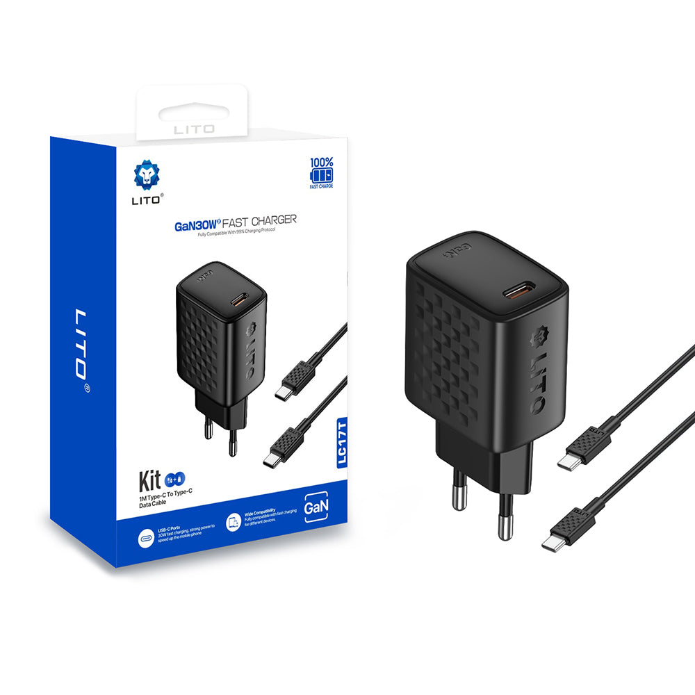 Network Charger with USB-C Cable Lito LC17T, 30W, 3A, 1 x USB-C, Black