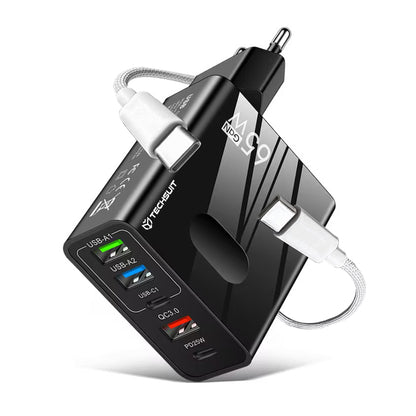 Φορτιστής Δικτύου με Καλώδιο USB-C Techsuit CHC1 PentaXPower, 25W, 3A, 3 x USB-A - 2 x USB-C, Μαύρο