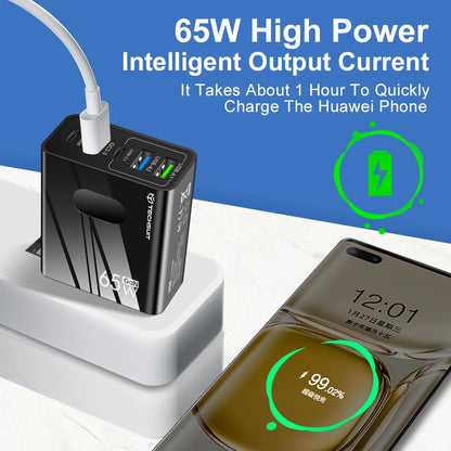 Φορτιστής Δικτύου με Καλώδιο USB-C Techsuit CHC1 PentaXPower, 25W, 3A, 3 x USB-A - 2 x USB-C, Μαύρο