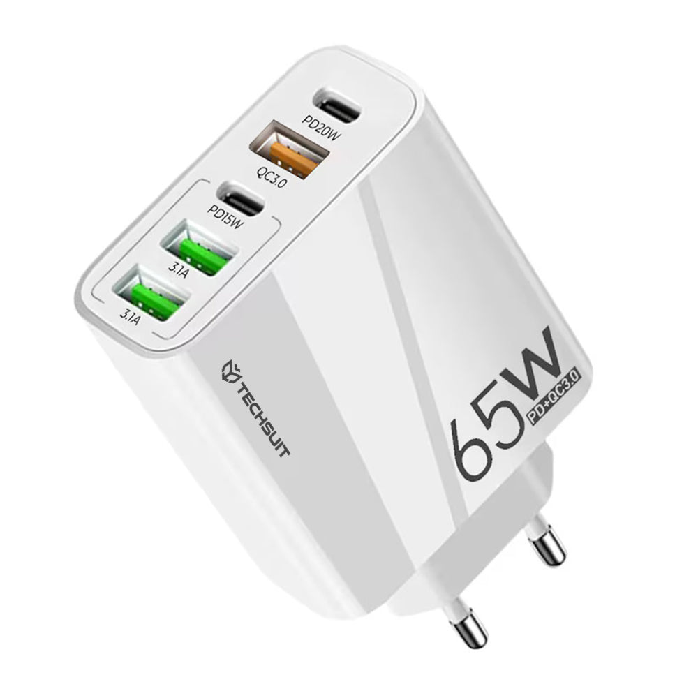 Network Charger with USB-C Cable Techsuit CHC2 PentaXPower, 20W, 3A, 3 x USB-A - 2 x USB-C, White