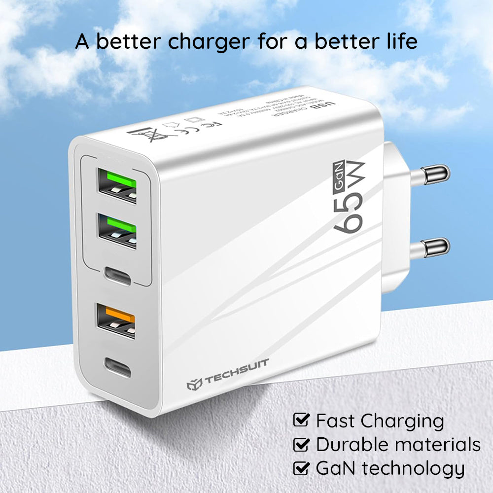 Network Charger with USB-C Cable Techsuit CHC2 PentaXPower, 20W, 3A, 3 x USB-A - 2 x USB-C, Black
