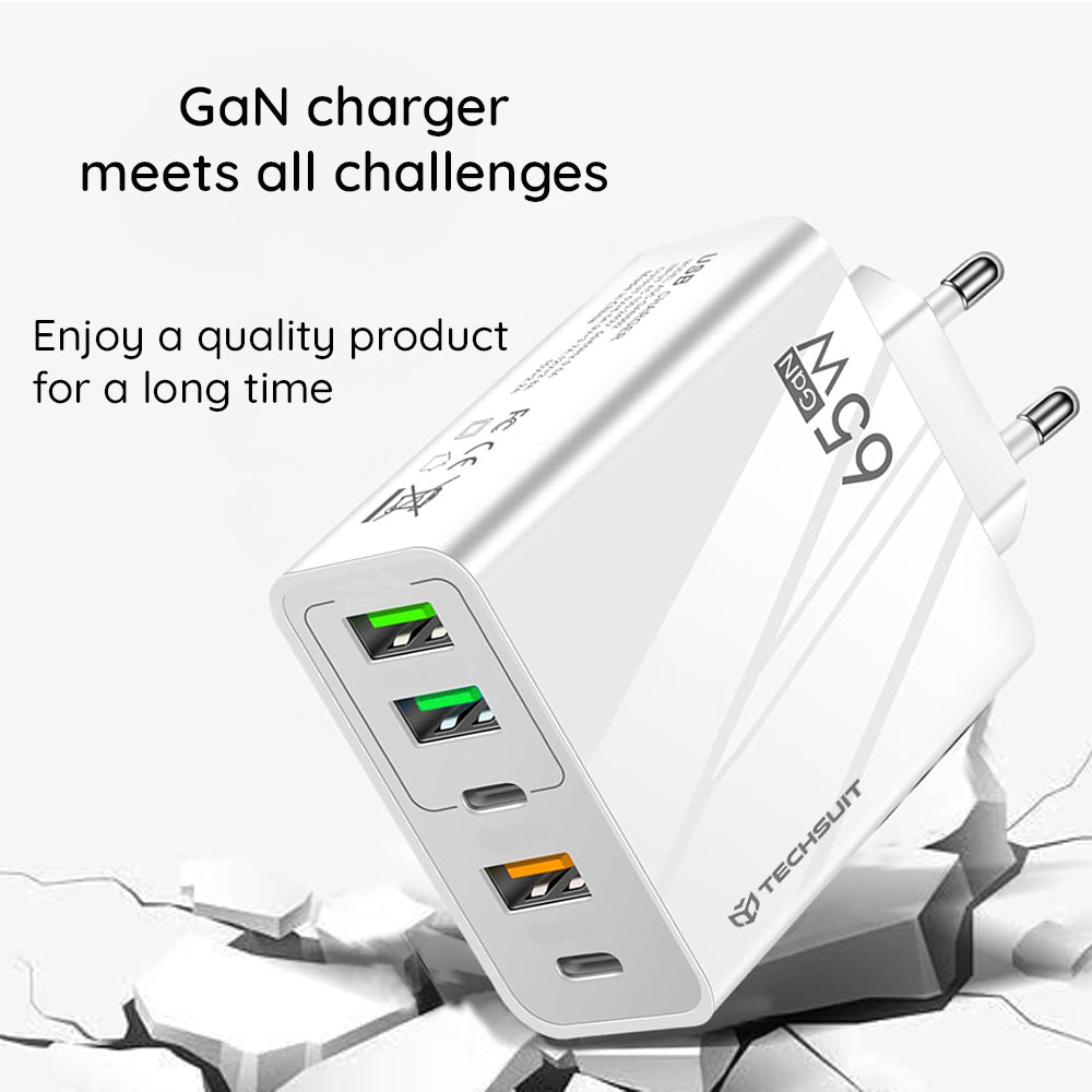 Network Charger with USB-C Cable Techsuit CHC2 PentaXPower, 20W, 3A, 3 x USB-A - 2 x USB-C, Black