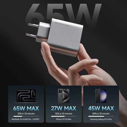 Φορτιστής Δικτύου Cuktech, 65W, 3.25A, 1 x USB-A - 2 x USB-C, Λευκός CUK0A15CEUSL