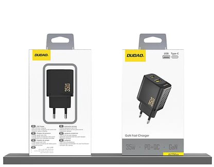 Dudao A27 Max Network Charger, 35W, 1 x USB-A - 1 x USB-C, Black