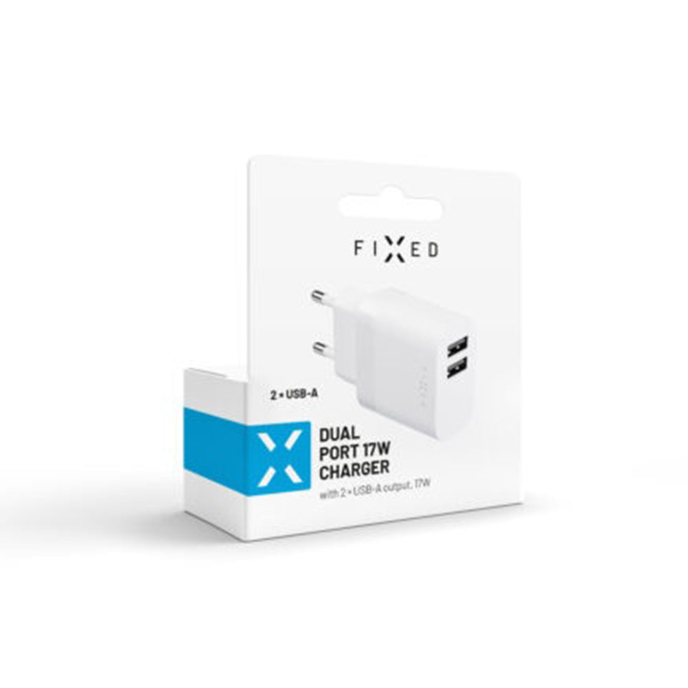 Φορτιστής Δικτύου Fixed, 17W, 3A, 2 x USB-A, Λευκό