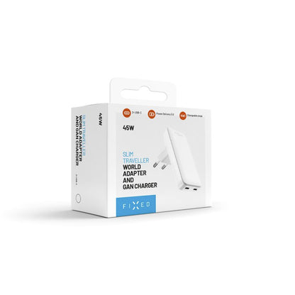 Φορτιστής Δικτύου Fixed Travel, 45W, 3A, 2 x USB-C, Λευκό