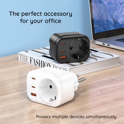 HAVIT UC142 Network Charger, 30W, 3A, 1 x USB-A - 2 x USB-C - 1 x Schuko, Black