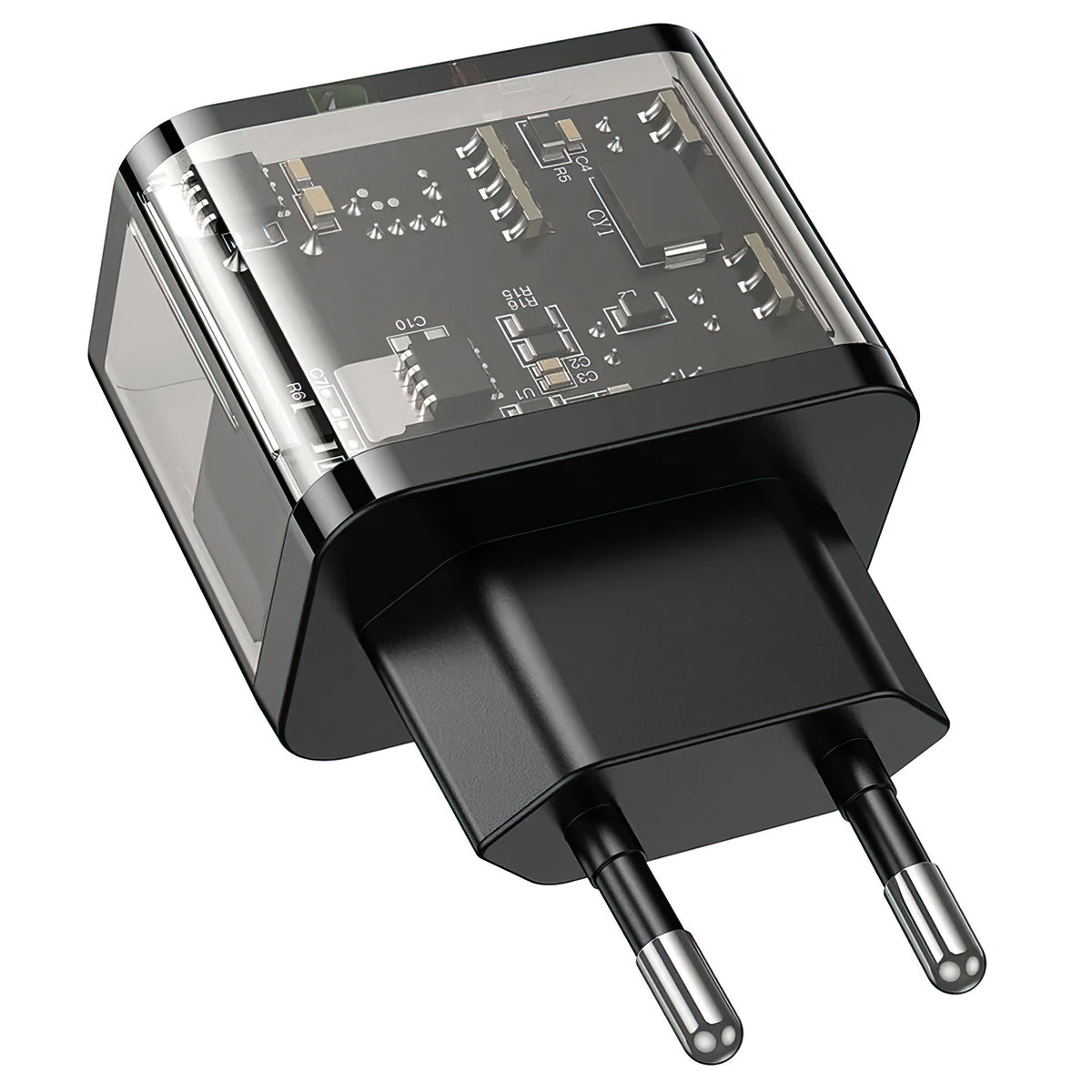 HOCO N34 Network Charger, 20W, 3A, 1 x USB-A - 1 x USB-C, Transparent