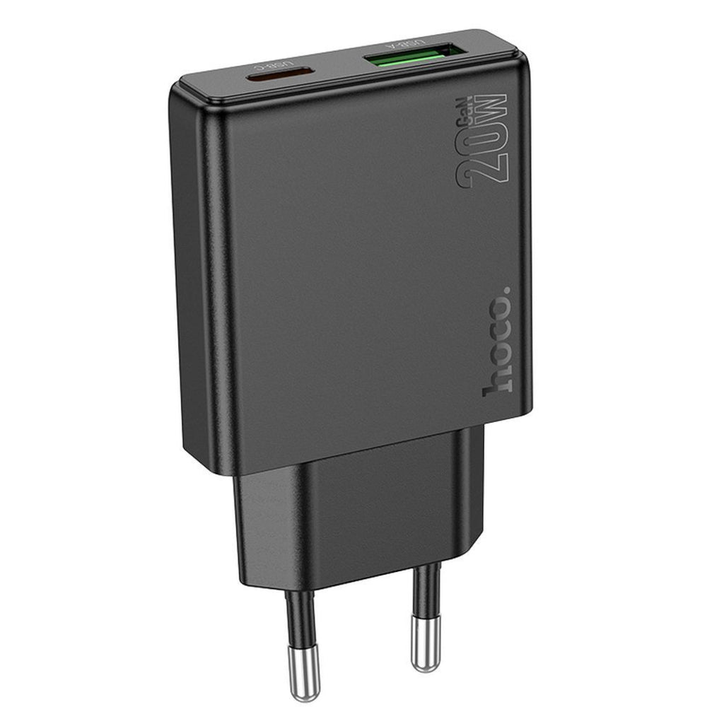 HOCO N38 Network Charger, 20W, 3A, 1 x USB-A - 1 x USB-C, Black