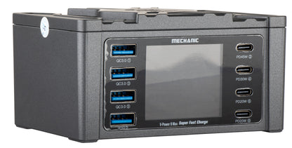 Φορτιστής Σταθμός Mechanic V-Power Max με Οθόνη, 115W, 3A, 4 x USB-A - 4 x USB-C, Μαύρο