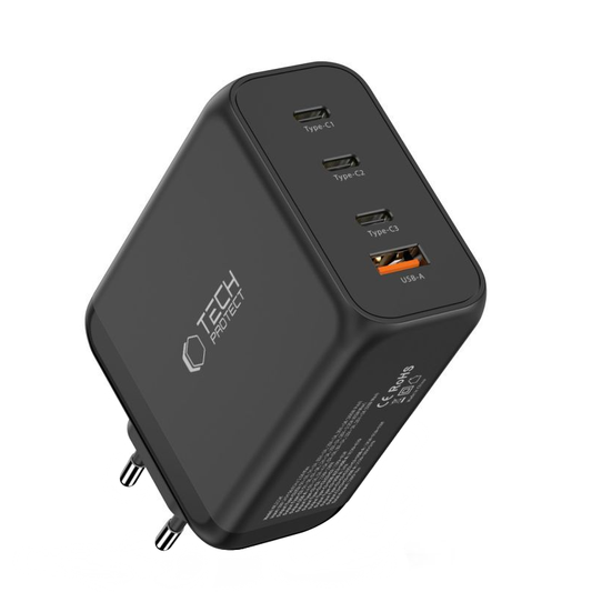 Φορτιστής Δικτύου Tech-Protect NC200W-GAN, 200W, 5A, 1 x USB-A - 3 x USB-C, Μαύρο
