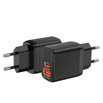 Techsuit CH1 Duonix Network Charger, 30W, 3A, 1 x USB-A - 1 x USB-C, Black