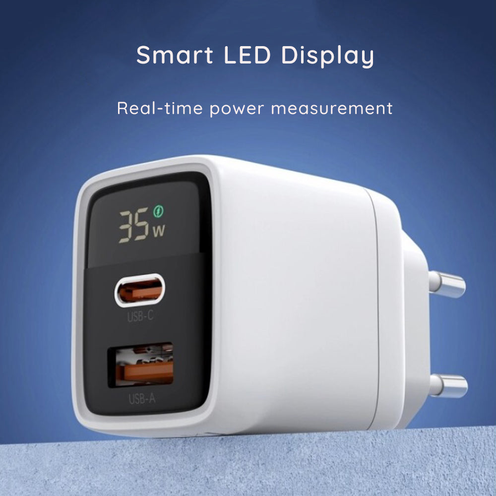 Φορτιστής Δικτύου Techsuit CH3 LEDChargX Display, 35W, 3A, 1 x USB-A - 1 x USB-C, Μαύρο