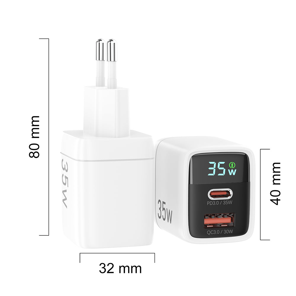Φορτιστής Δικτύου Techsuit CH3 LEDChargX Display, 35W, 3A, 1 x USB-A - 1 x USB-C, Μαύρο