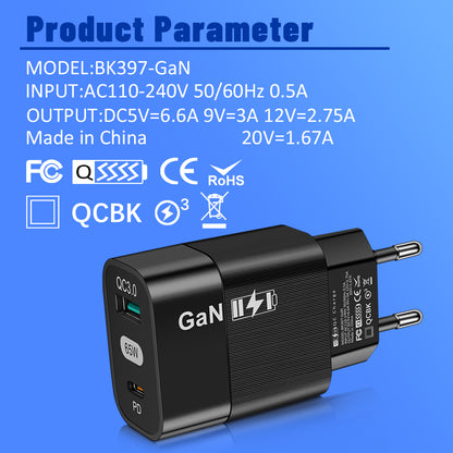 Φορτιστής Δικτύου Techsuit CHPD131, 33W, 6.6A, 1 x USB-A - 1 x USB-C, Μαύρο