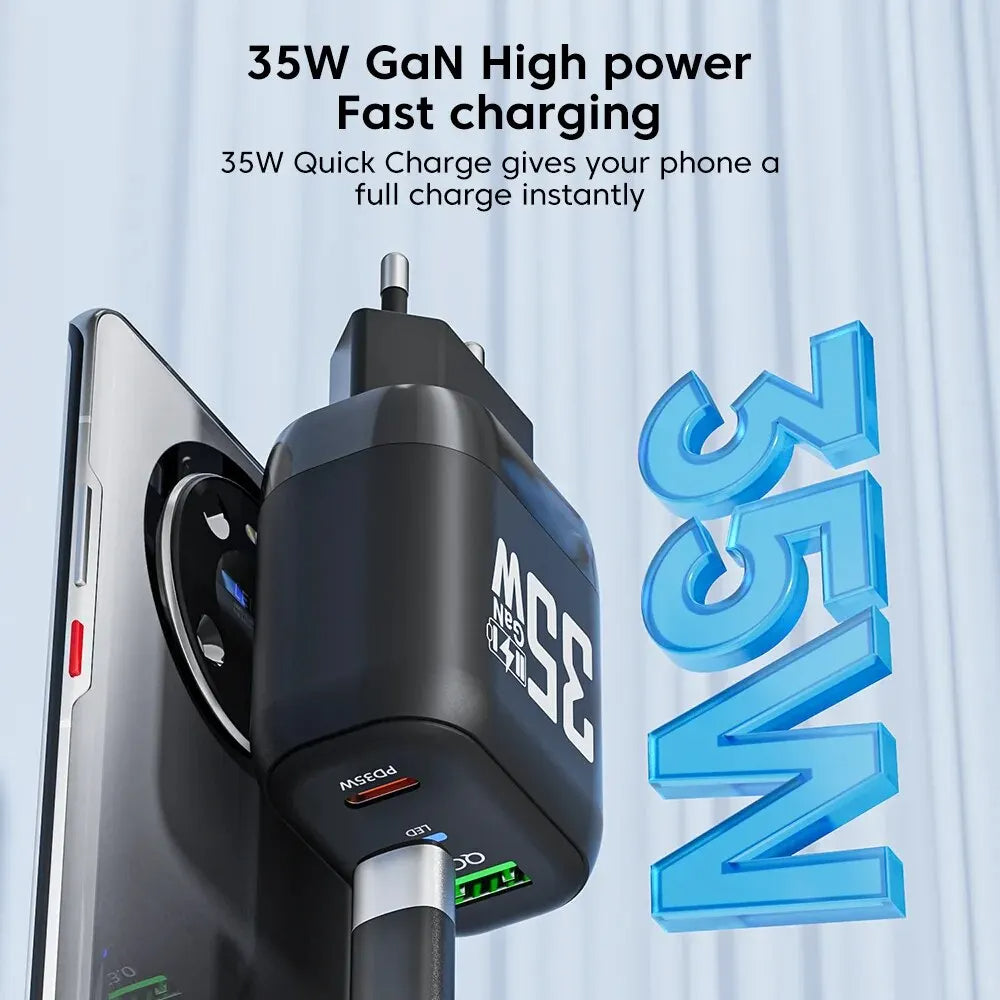Techsuit CHPD174 Network Charger, 35W, 3A, 1 x USB-A - 1 x USB-C, Black