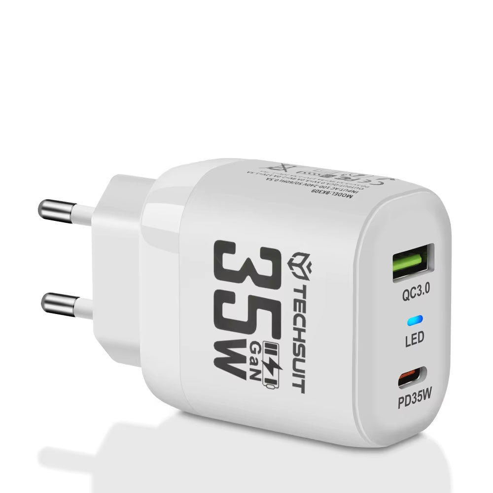Techsuit CHPD174 Network Charger, 35W, 3A, 1 x USB-A - 1 x USB-C, White