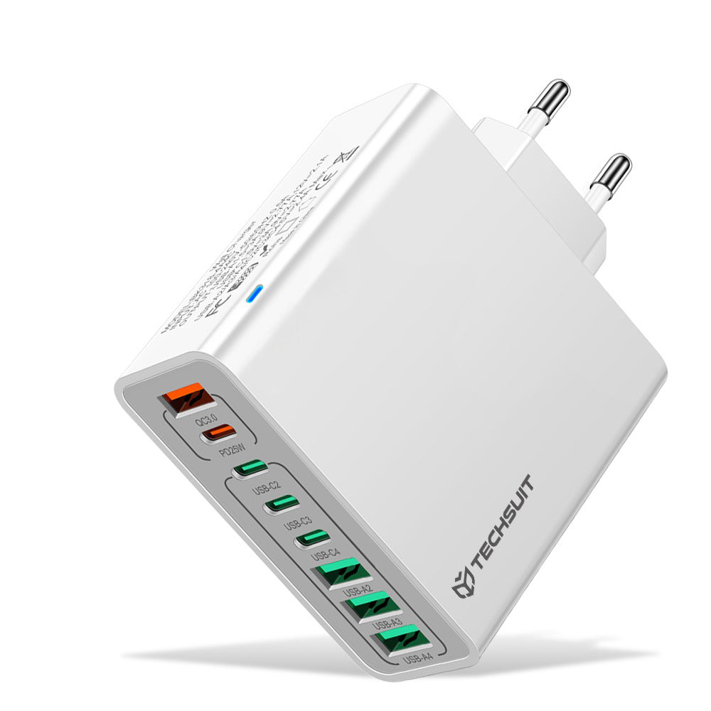 Techsuit CHPD224 Network Charger, 65W, 3.25A, 4 x USB-A - 4 x USB-C, White