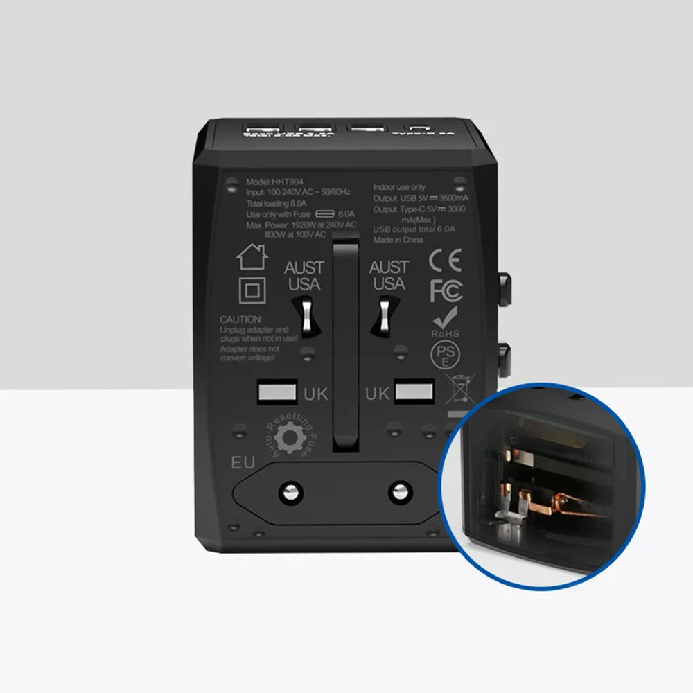 Φορτιστής Δικτύου Techsuit HHT904-B1 Travel, 15W, 3A, 3 x USB-A - 1 x USB-C, Μαύρο